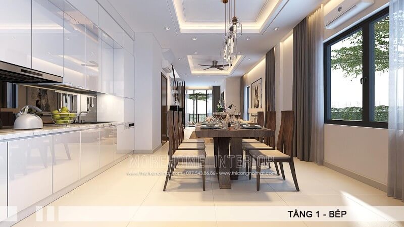 Thiết kế tủ bếp liền kề với không gian ăn uống giúp gia chủ có bữa cơm ngon miệng và thuận tiện hơn cả Tủ bếp đẹp, tủ bếp đẹp hiện đại, tủ bếp An Cường, tủ bếp cao cấp