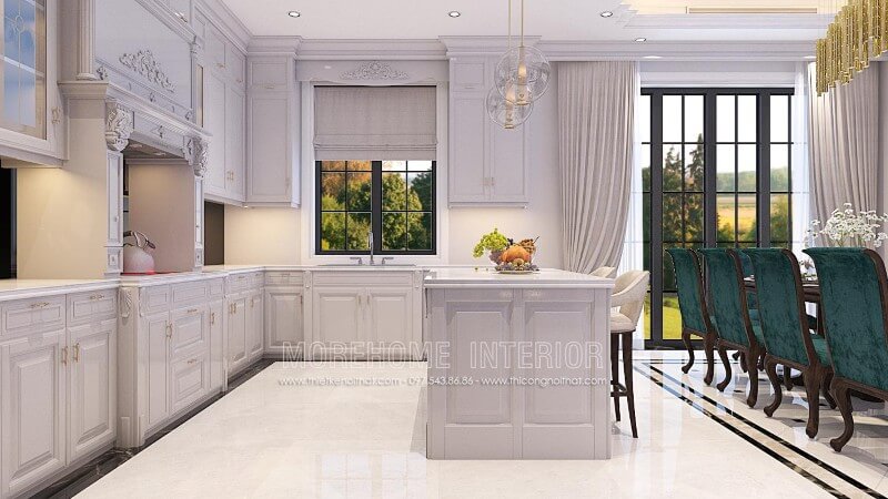 Thiết kế tủ bếp biệt thự cao cấp phong cách tân cổ điển sang trọng Tủ bếp đẹp, tủ bếp đẹp hiện đại, tủ bếp An Cường, tủ bếp cao cấp
