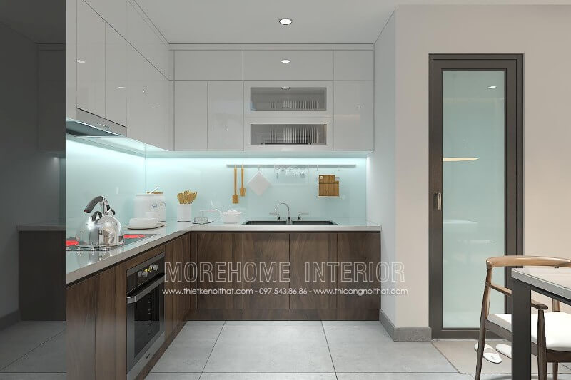 Mẫu tủ bếp hiện đại được kết hợp từ 2 loại chất liệu gỗ acrylic và gỗ MDF dán laminate của An Cường không chỉ mang lại sự sang trọng cho căn bếp, đồng thời đáp ứng được tiêu chí bền và đẹp. Tủ bếp đẹp, tủ bếp đẹp hiện đại, tủ bếp An Cường, tủ bếp cao cấp
