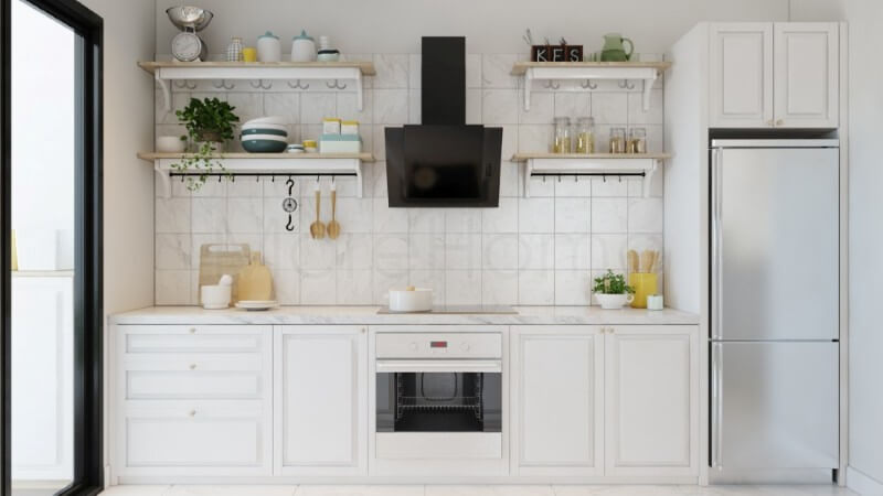 Tủ bếp gỗ hiện đại với lối thiết kế không quá cầu kỳ, tăng độ thoáng mà lại vô cùng độc đáo, tạo niềm cảm hứng cho những người nội trợ mang lại những bữa cơm ngon miệng cho những người thân yêu của mình Tủ bếp chung cư