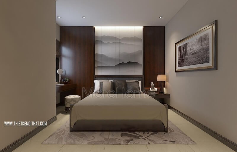 Thiết kế phòng ngủ chung cư nhẹ nhàng thanh tao với những gam màu sắc đơn giản mang lại cho gia chủ một không gian dễ chịu mà đầy đủ công năng sử dụng. Mẫu nội thất chung cư