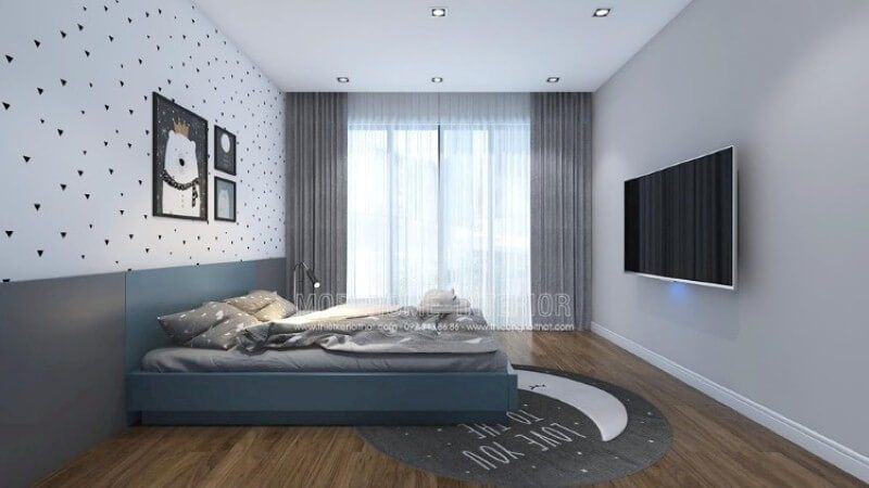 Đối với phòng bé dưới 6 tuổi, ý tưởng trang trí đơn giản nhưng không kém phần sinh động từ giấy dán tường hình tim, tranh treo tường