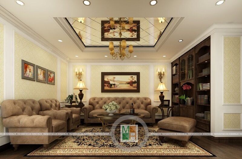 Mẫu thiết kế nội thất chung cư tân cổ điển cao cấp theo tông màu vàng chủ đạo