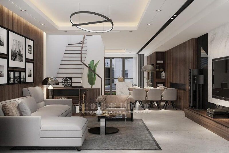 Thiết kế phòng khách liền phòng bếp, phòng ăn phong cách hiện đại đã trở thành xu hướng ấn tượng nhất hiện nay.